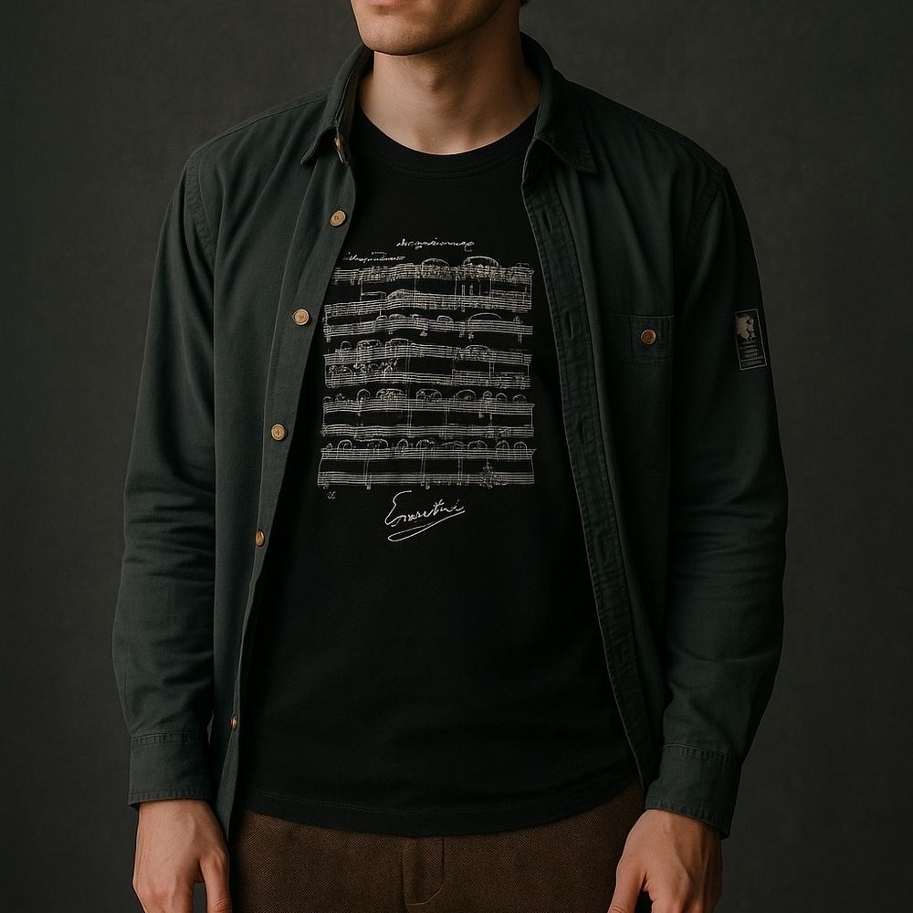 Edvard Grieg Museum Black Music Score Graphic Tee L Dark Academia Minimalist Tea
